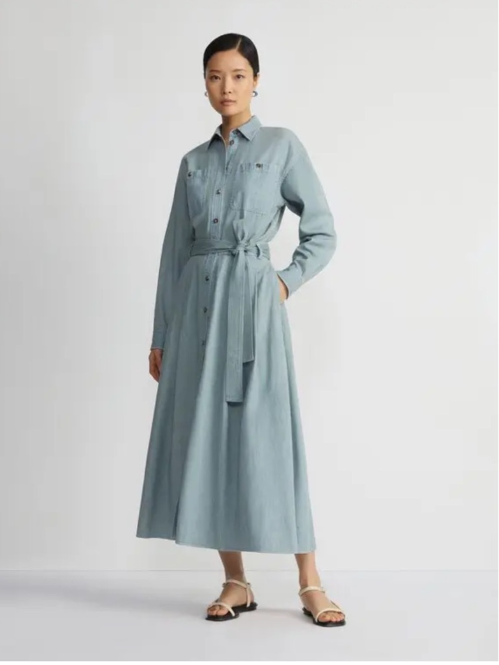 Lafayette 148 New York Light Blue Button-Front Midi Shirt Dress. NWOT